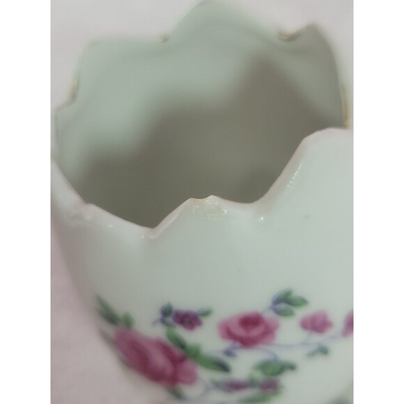 Vintage Porcelain Footed Cracked Egg-Shaped Vase Hand-Painted Roses Japan 3" - Picture 5 of 8